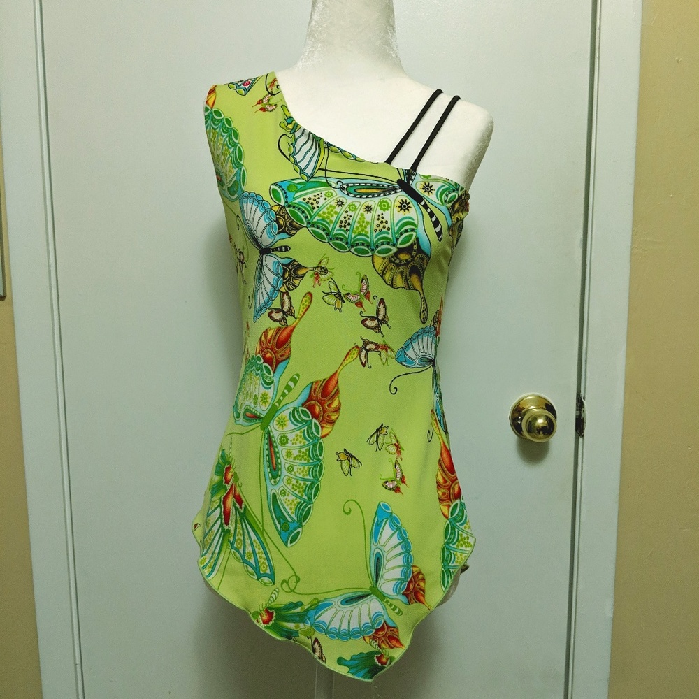 Vintage cold shoulder butterfly asymmetrical top